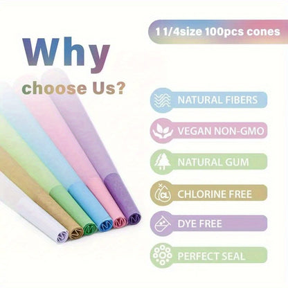 Pre-Rolled Cones 100 Pack King Size 109mm – Tapered Paper Cones with Filter Tips & Packing Tubes Included, Mixed Color, Ready to Fill