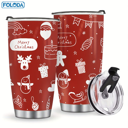 Foloda 1pc Red Truck Tumbler Christmas Patterns Tumbler Merry Christmas Gift Tumbler Stainless Steel Double Wall Vacuum Insulated Tumblers 20oz Coffee Travel Mug Xmas Gift Red Truck Gifts For Men Women Friend Parent Teacher Birthday