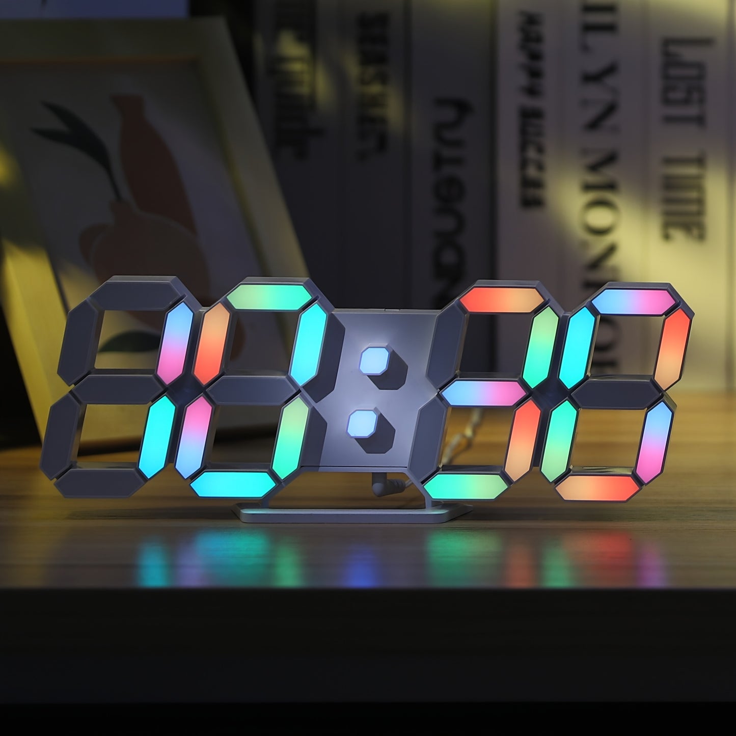 Digital Wall Clock RGB Neon LED 9.7" Large Display – Aesthetic Alarm Clock with Remote Control, Adjustable Brightness, Date & Temperature Display for Bedroom, Living Room, Office & Gym