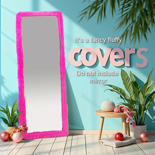 1pc Fluffy Mirror Cover - 64"x21" Full-Length Stretchable Ultra-Soft Non-Slip Floor Mirror with Irregular Shape, Contemporary Floor-Standing Design for Bedroom, Cloakroom, Dressing Room - 6 Colors (, Brown, Pink, Grey, ) - No Electricity Needed