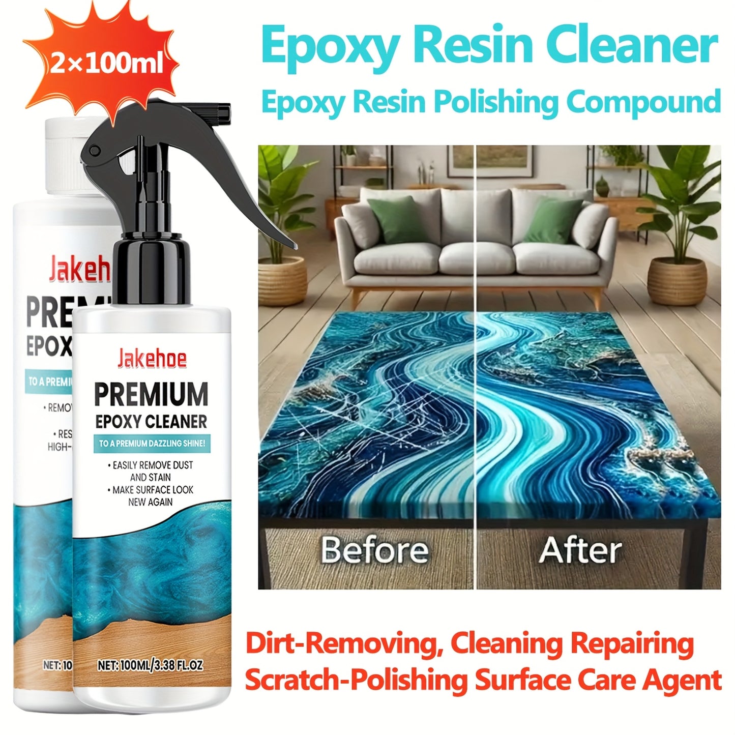 Epoxy Resin Polish + Cleaner - Effortlessly Removes Scratches And Stains, Polishes Surfaces, And Restores High Gloss to Epoxy Products.