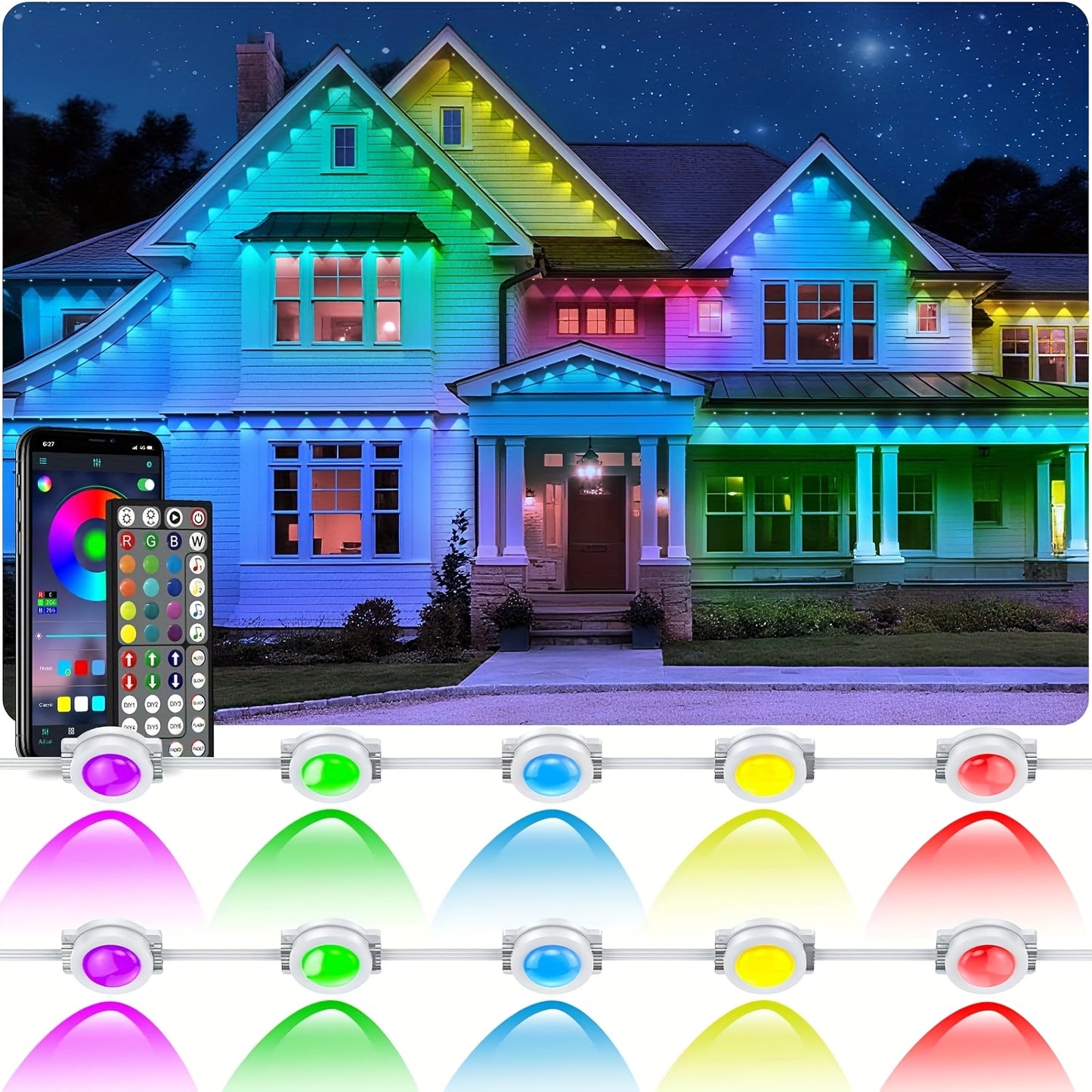 400ft Permanent Outdoor Light, RGB Eave Light, DIY Scene Mode IP67 Waterproof Outdoor Eave Lighting, Outdoor Decoration, Garden Decoration, Party Outdoor Light