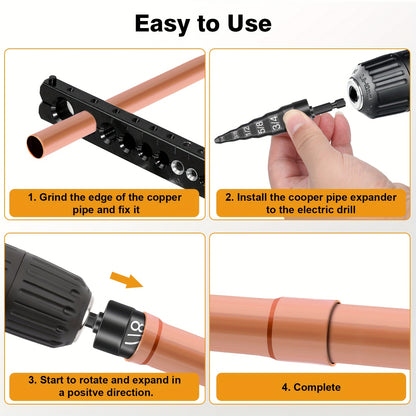 HVAC Repair Tool Set with Bit Holder, Air Conditioner Copper Pipe Tube Expander, Swaging Drill Tubing Set, 1/4", 3/8", 1/2", 5/8", 3/4", 7/8"