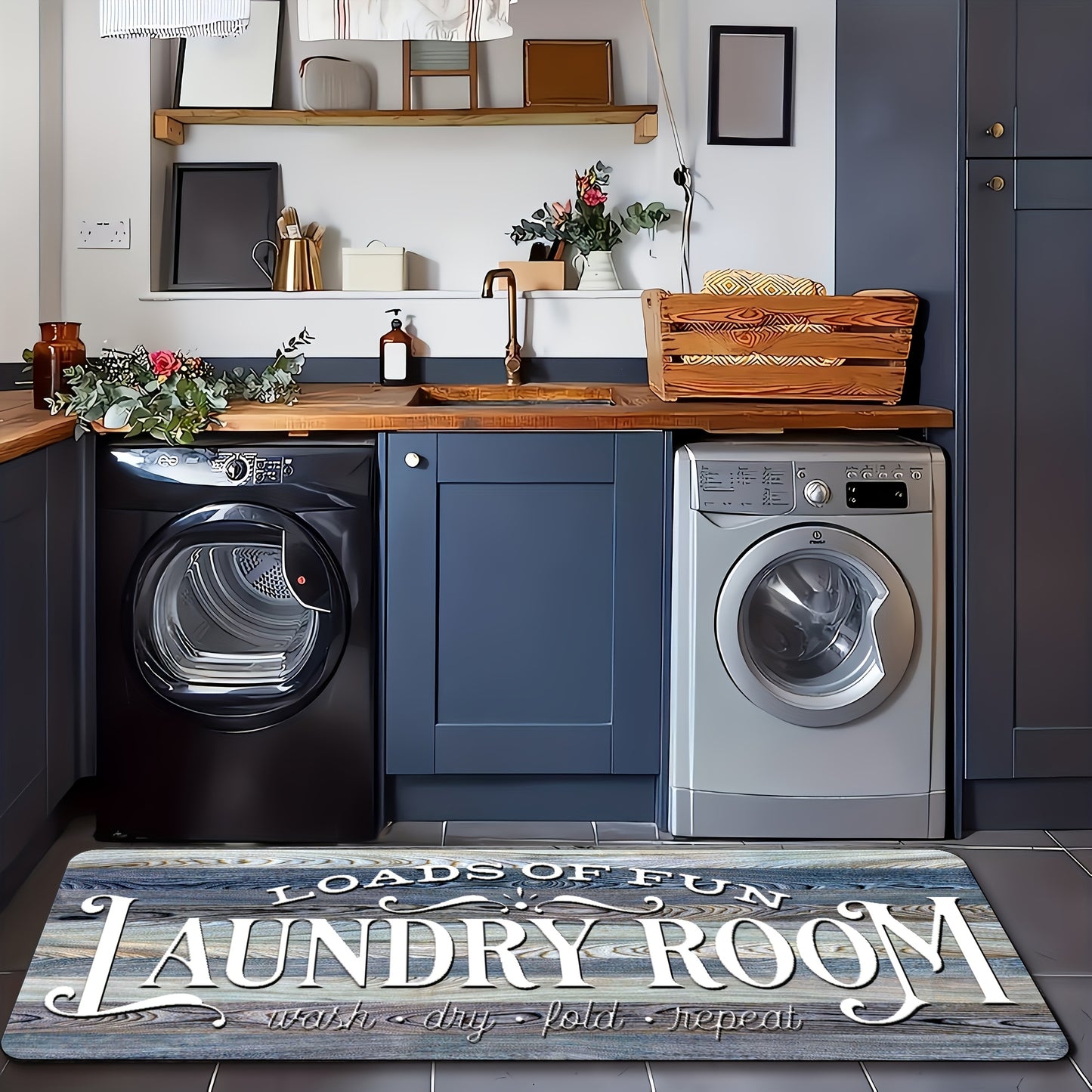 Non-slip Laundry Room Runner Rug, Washable Farmhouse Retro Mat, Home Decor Floor Mat, Laundry Rug for Kitchen, Bathroom Rug, Home Decor, Laundry Room Accessories, Valentine's Day Gift