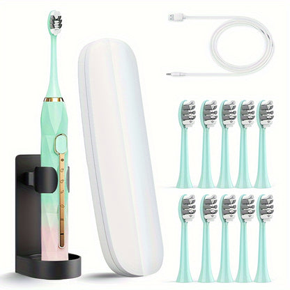 Sonic Electric Toothbrush IPX8 Waterproof USB Rechargeable with 10 Replacement Heads, Intelligent Timer, Travel Case & Charging Base – 5 Colors for Men & Women