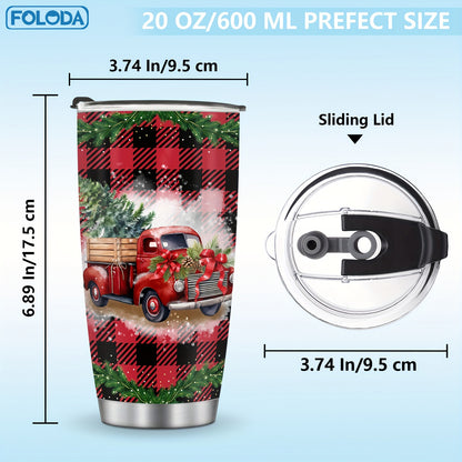 Foloda 1pc Red Truck Tumbler Christmas Patterns Tumbler Merry Christmas Gift Tumbler Stainless Steel Double Wall Vacuum Insulated Tumblers 20oz Coffee Travel Mug Xmas Gift Red Truck Gifts For Men Women Friend Parent Teacher Birthday