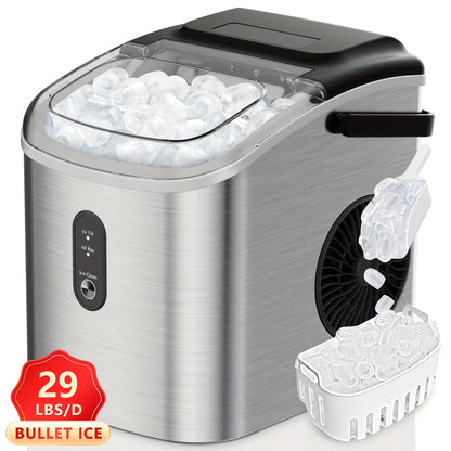 Portable Ice Maker Countertop – Bullet Ice Machine 26-29 Lbs Daily, 9 Ice Cubes in 6 Mins, Self-Cleaning, Quiet Under 45dB, with Handle, Basket & Scoop, for Home, Kitchen, Camping & RV