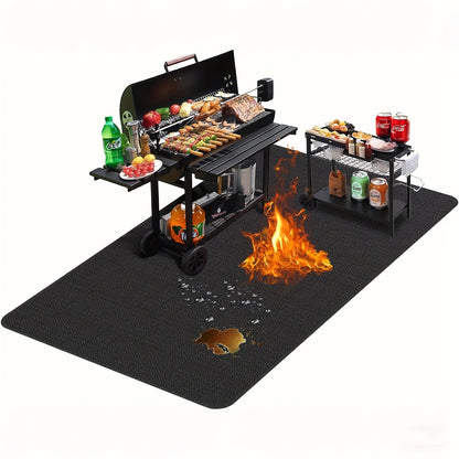 Large BBQ Grill Mat That Is Double-Sided, Fireproof, And Heat-Resistant, Suitable for Outdoor Grills, Fireplaces, Fire Pits, And Smokers. It Serves As a Waterproof And Oil-Proof Protector for Decks And Patios, And Is Easy to Clean