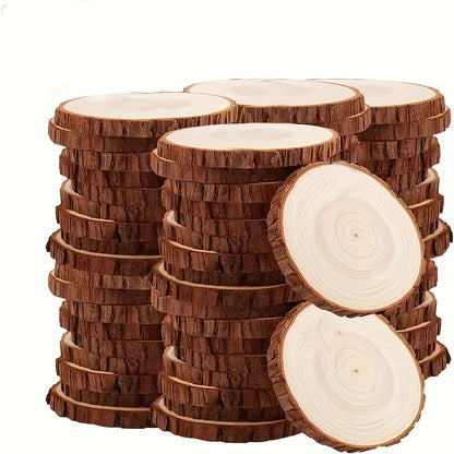 28pcs Wooden Coasters Natural Tree Bark Log Slices (2.7-3.5 Inches) | Unpolished Wood Slices Handicraft Art Supplies/ Christmas Decoration Materials/ Woodworking Tool Additions