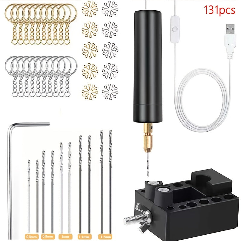 131pcs Electric Resin Drilling Set, Including 100 Golden And Silvery Eye Screws, 8 Spiral Drill Bit Tools, Hexagonal Pin Tiger Pliers, Resin Casting Mold, DIY Keychain, Used for Resin Plastic Wood Polymer Clay Jewelry Keychain Pendant Making Tools