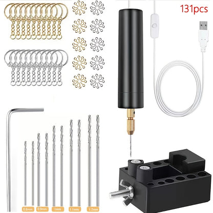 131pcs Electric Resin Drilling Set, Including 100 Golden And Silvery Eye Screws, 8 Spiral Drill Bit Tools, Hexagonal Pin Tiger Pliers, Resin Casting Mold, DIY Keychain, Used for Resin Plastic Wood Polymer Clay Jewelry Keychain Pendant Making Tools