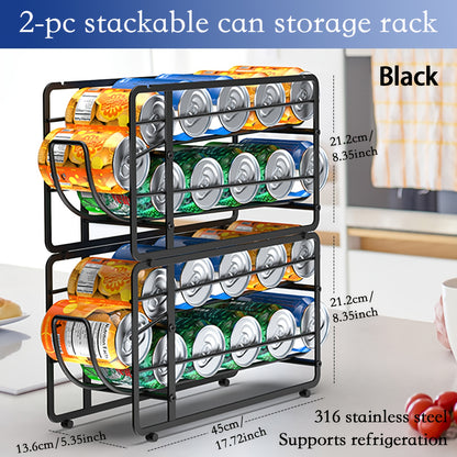 2 Pack Sliding Can Dispenser Rack | Stackable Metal Can Storage Organizer Rack for Canned Food, Kitchen Cabinet, Pantry, Countertop