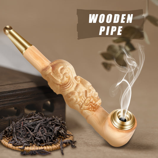 Wooden Smoking Pipe with Copper Pot Filter Mouthpiece – Handcrafted Detachable & Washable Tobacco Pipe, Dual-Purpose Premium Smoking Tube for a Unique Smoking Experience
