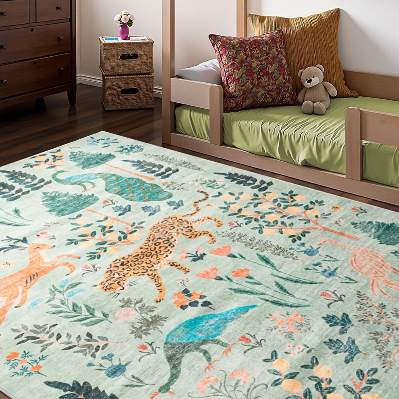 8X10Ft Rectangular Carpet Featuring Forest Animals - Soft, Non-Slip, Machine Washable - Ideal for Living Room Sofas, Bedrooms, Luxury Home Decor, Easy to Clean, Durable And Versatile, Perfect for Christmas