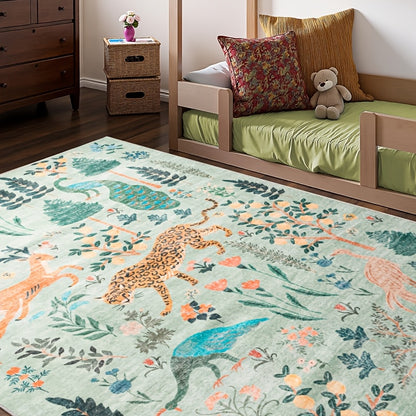 8X10Ft Rectangular Carpet Featuring Forest Animals - Soft, Non-Slip, Machine Washable - Ideal for Living Room Sofas, Bedrooms, Luxury Home Decor, Easy to Clean, Durable And Versatile, Perfect for Christmas