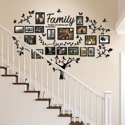 1pc 3D Acrylic Family Photo Frame Tree Wall Sticker - Removable Leaf-Shaped Picture Collage with "Family" & "Love" Text, -Friendly Branches for /Parents Pictures, Easy Peel & Stick for Living Room,