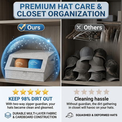 Baseball Cap Organizer for Closet, Large Hat Storage Box with Clear Windows, Sturdy Hat Rack Holder Fits up to 24 Ball Caps, Dustproof Hat Box with Cardboard Inserts for Men& Women