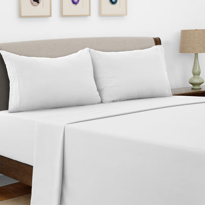 Lux Decor 4 Pieces Solid Bed Sheets - Stylish Comfy Bedding Set - Hotel Luxury Skin Friendly Cooling Sheets & Embroidered Pillowcases Without Filler - Classic Collection With 16 Inches Deep Pocket - Brushed 100% polyester- Shrinkage & Fade Resistant