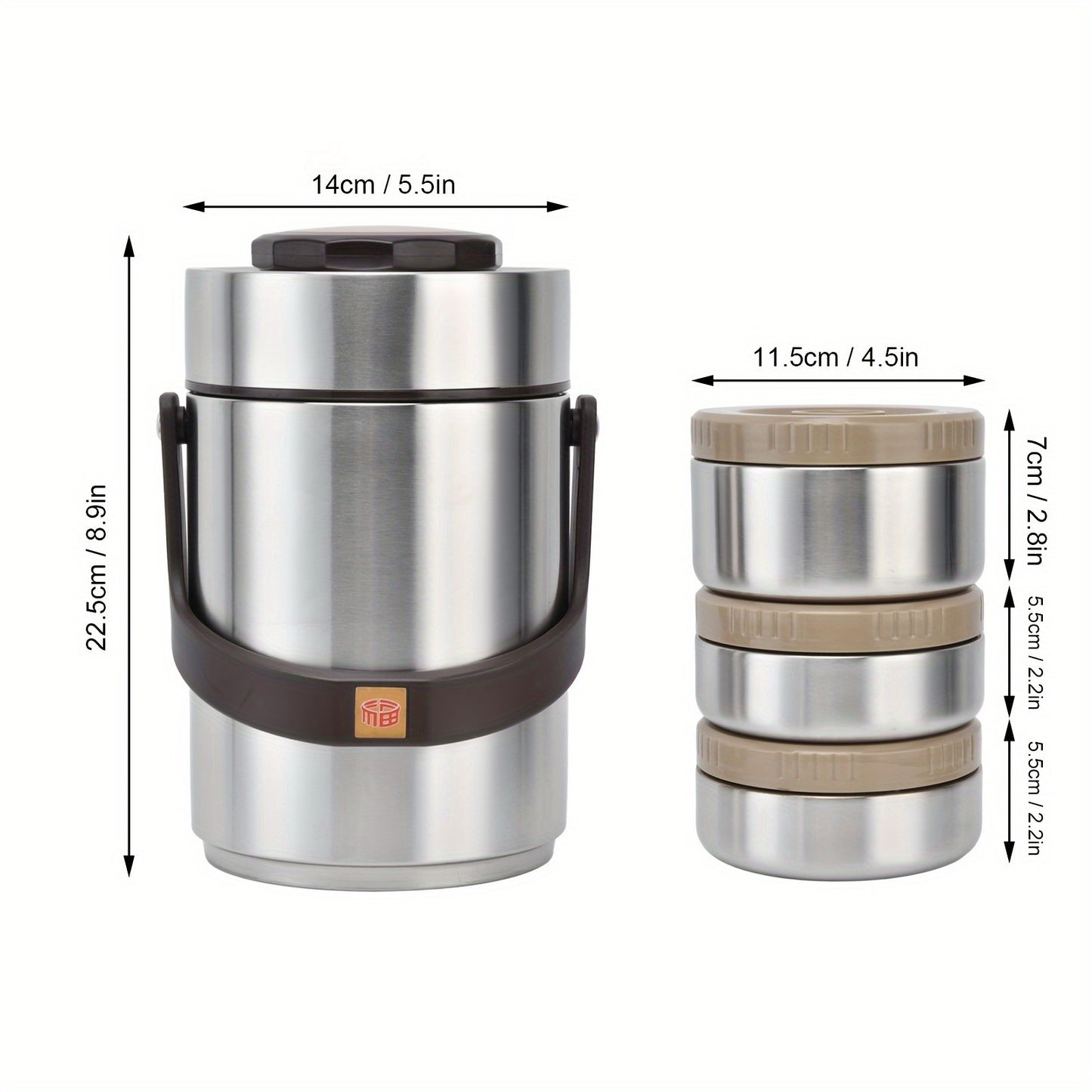 67.63oz 3-Layer Insulated Lunch Box, Reusable 304 Stainless Steel Vacuum Insulation Lunch Box for Warm/Cool Food Daily Office Travel Picnic Outdoor Meals