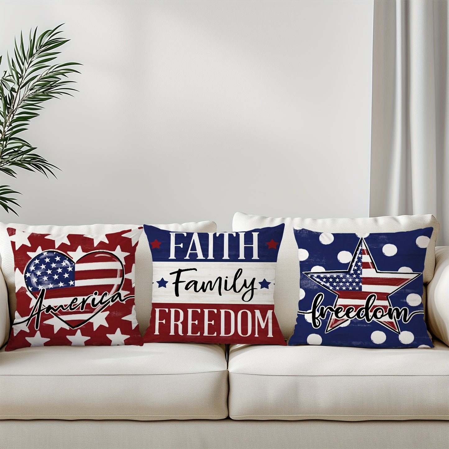 4pcs, Freedom Patriotic Throw Pillow Covers, Patriotic USA Memorial Day American Flag Decorative Cushion Covers, Home Farmhouse Decorations for Sofa Living Room Outdoor, Polyester, 18" * 18", Not including Pillow Core