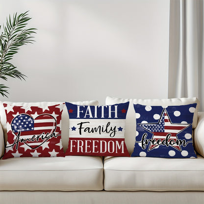 4pcs, Freedom Patriotic Throw Pillow Covers, Patriotic USA Memorial Day American Flag Decorative Cushion Covers, Home Farmhouse Decorations for Sofa Living Room Outdoor, Polyester, 18" * 18", Not including Pillow Core