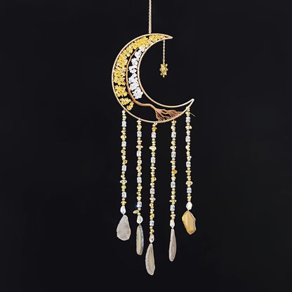 Handmade Dreamcatcher Pendant Moon Suncatcher Wind Chime Decorative, Indoor Outdoor Courtyard Garden Party Christmas Wall Hanging Decoration Christmas Birthday Gifts