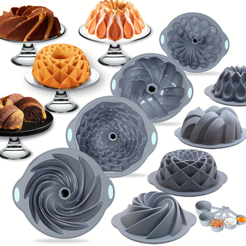 9 Pack Premium Silicone Cake Pans - Non-Stick, Fluted, And Versatile Molds For Baking Cakes, Brownies, Flan, Meatloaf, And More - Crown, Nest, Spiral, And Braided Shapes For Easy Release And Perfect Results