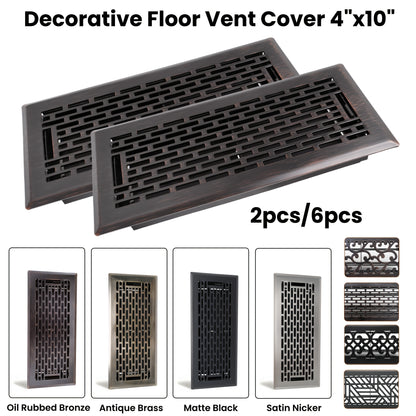 Floor Vent Register Cover 4x10 Inch Heavy Duty Walkable Steel Decorative Air Vent Grille Adjustable Airflow for Home HVAC 2-Pack Savannah Boston Design Multi Finish