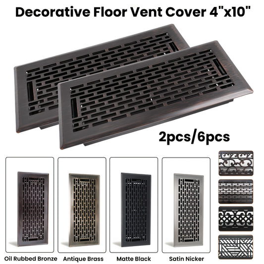 Floor Vent Register Cover 4x10 Inch Heavy Duty Walkable Steel Decorative Air Vent Grille Adjustable Airflow for Home HVAC 2-Pack Savannah Boston Design Multi Finish
