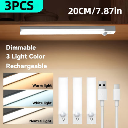 3pcs LED Motion Sensor Lights- Smart Auto-Sensing, Magnetic USB Rechargeable, Dimmable White & Warm Lighting for Bedroom, Kitchen, Stairs, Hallways, Dormitory, Non-High Quality, USB-Powered, Motion Activated Lighting | Sleek LED Light | USB Rechargeable L