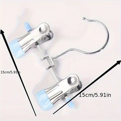 10pcs Non-marking Clip Hook Stainless Steel Hanger, Retractable Multi-functional Metal Non-slip ren'S Clothes Drying Rack with Sock Hook, Suitable for Family Wardrobe Storage and Drying Use, Spacesaving Hanger, Closet Organization, Sleek Hanger, Compact D