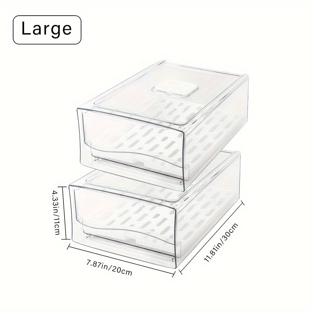 2 Pack Fridge Organizer Bins with Drain Board Stackable Refrigerator Organizer Bins, Reusable Food Storage Containers, Fridge Drawer Organizer, Kitchen, Produce, Fruit, Vegetable