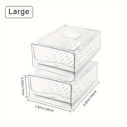 2 Pack Fridge Organizer Bins with Drain Board Stackable Refrigerator Organizer Bins, Reusable Food Storage Containers, Fridge Drawer Organizer, Kitchen, Produce, Fruit, Vegetable