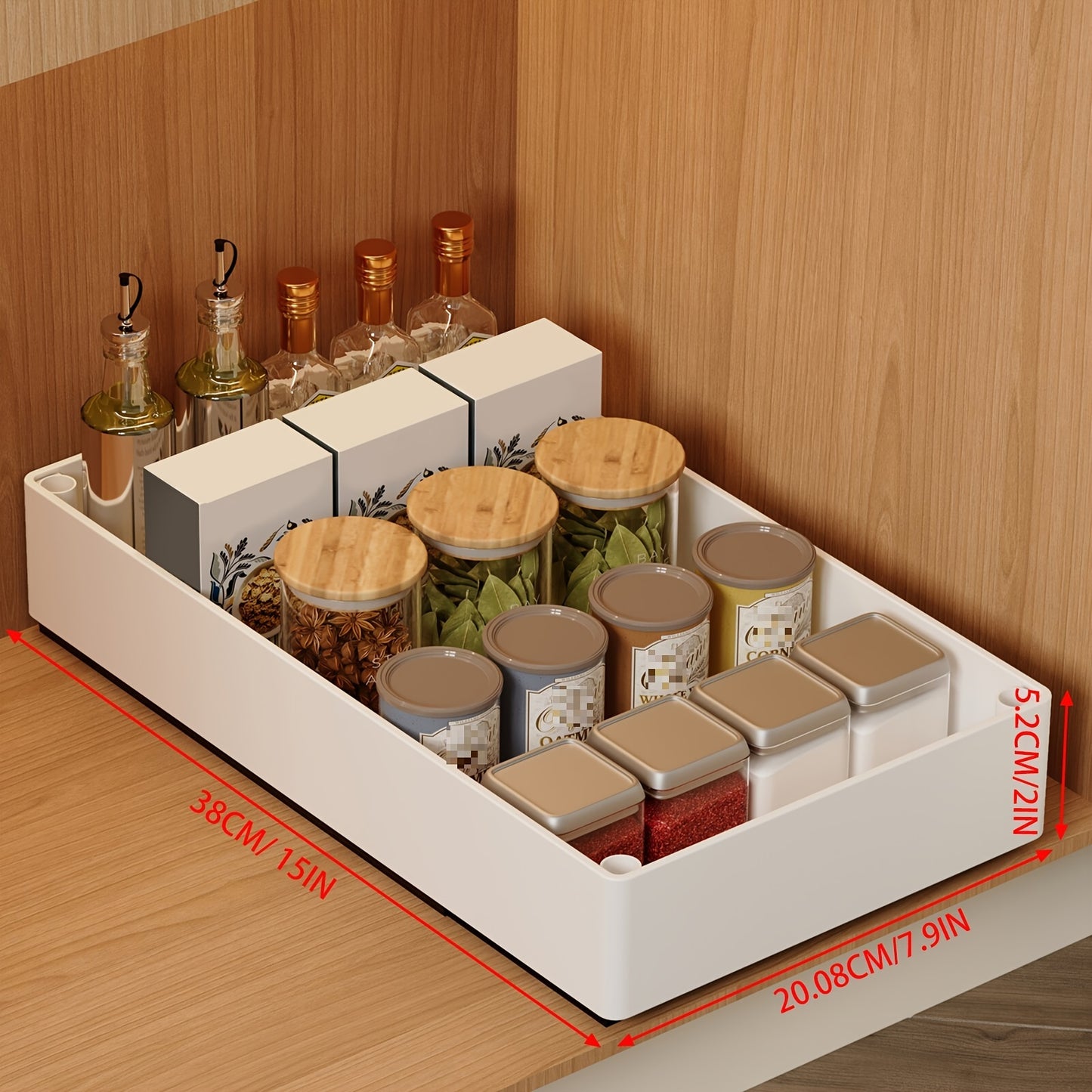 2Pcs Open Storage Bins, Boho Style Plastic Cabinet Organizer, Pull-Out Removable Slide-Out Organizer for Kitchen, Bathroom, Pantry, Cabinets