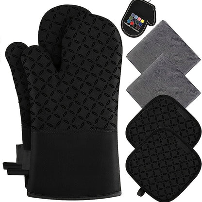 6pcs Oven Mitts And Pot Holders/ 1 Pair Oven Mitts, Kitchen Oven Glove High Heat Resistant Oven Mitts And Potholder With Non-Slip Surface For Cooking, Mother'S Day Gift