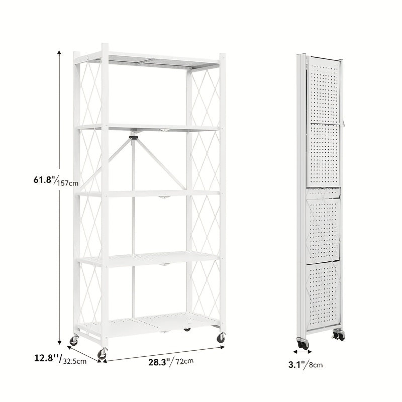 3/4/5-Tier Unassembled Storage Rack, Equipped with Wheeled Multi-Layer Storage Shelves, Portable Floor-Standing Versatile Miscellaneous Storage Rack, Foldable Magazine Rack, Storage Additions, Utility Racks