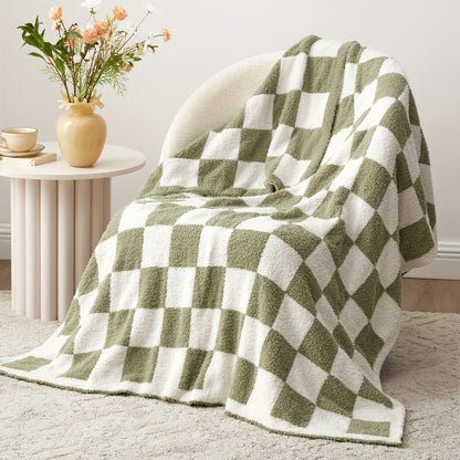 Checkered Throw Blanket, Blanket With Checkerboard Grid Pattern, Soft Cozy Fluffy Blanket For Couch Bed Sofa, Warm Fuzzy Plaid Blanket For All Seasons, 50"×60"