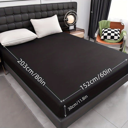 1pc Waterproof Fitted Sheet - Soft, Comfortable, Breathable Solid Color Mattress Cover, Ideal For Bedroom, Guest Room, Machine Washable Polyester Fabric, Breathable Liner, No Print Design, Dorm Room Essentials | Modern Aesthetic | Smooth Texture