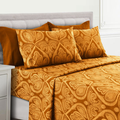 Lux Decor 4/6 Pieces Paisley Bed Sheet, Breathable Hotel Style Sheets, 100% polyester Sheets Deep Pockets, Easy-Fit, Soft & Wrinkle Free Cooling Bed Sheets, 6 Pc includes 4 pillowcases and 4 Pc (Twin & Twin xl) includes 2 pillowcases