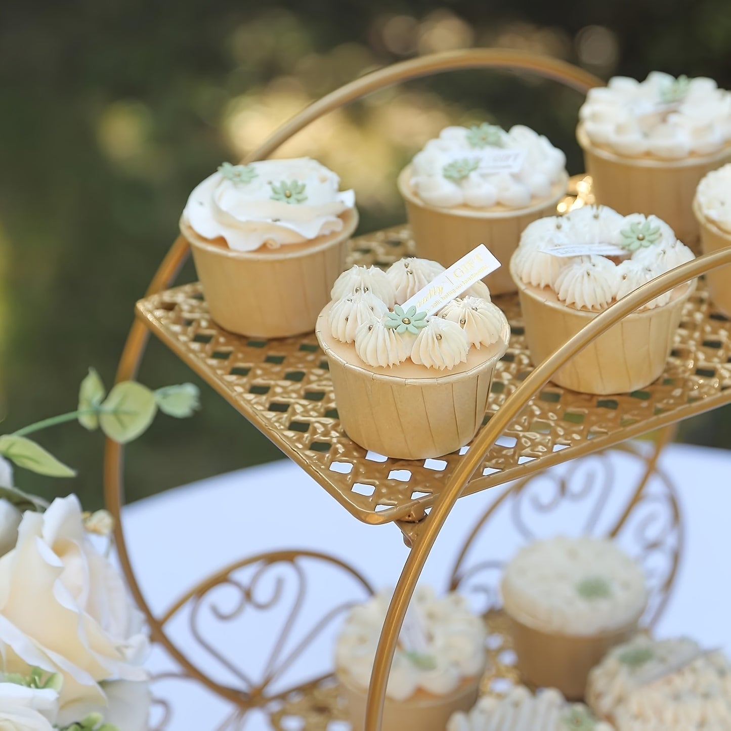 of 3 | Golden Metal Geometric Stackable Cake Dessert Stand Pedestals with Square Plastic Top Local Warehouse, Kitchen Additions, Spring Decorations, Summer Decorations, Valentine'S Day Decorations, Wedding Season