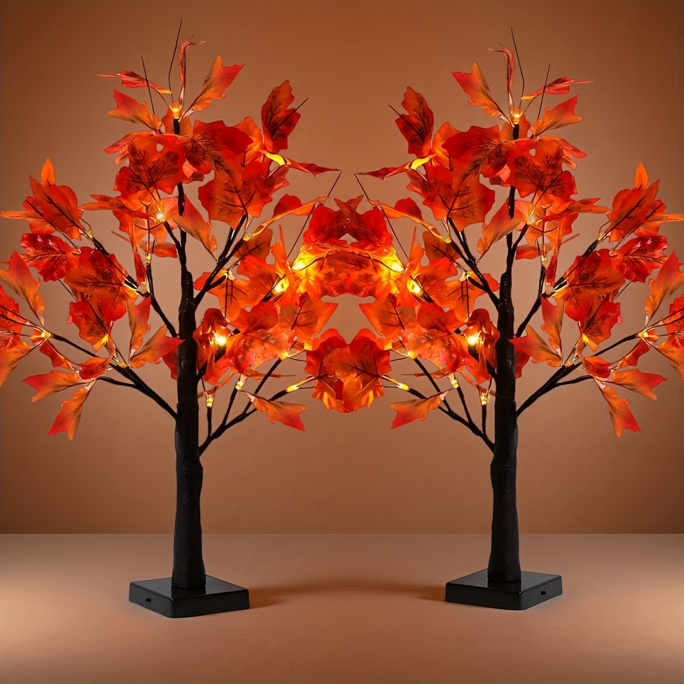 2pcs Light Up Maple Leaf Tree Decor, 24 LEDs, Battery Powered Ins Style Table Lamp, Autumn Ambient Lights, Perfect Desktop Ornaments for Independence Day, Summer, Thanksgiving, Party, Wedding, Home & Bedroom Decor, Holiday Birthday Gifts
