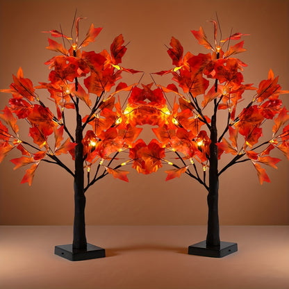 2pcs Light Up Maple Leaf Tree Decor, 24 LEDs, Battery Powered Ins Style Table Lamp, Autumn Ambient Lights, Perfect Desktop Ornaments for Independence Day, Summer, Thanksgiving, Party, Wedding, Home & Bedroom Decor, Holiday Birthday Gifts