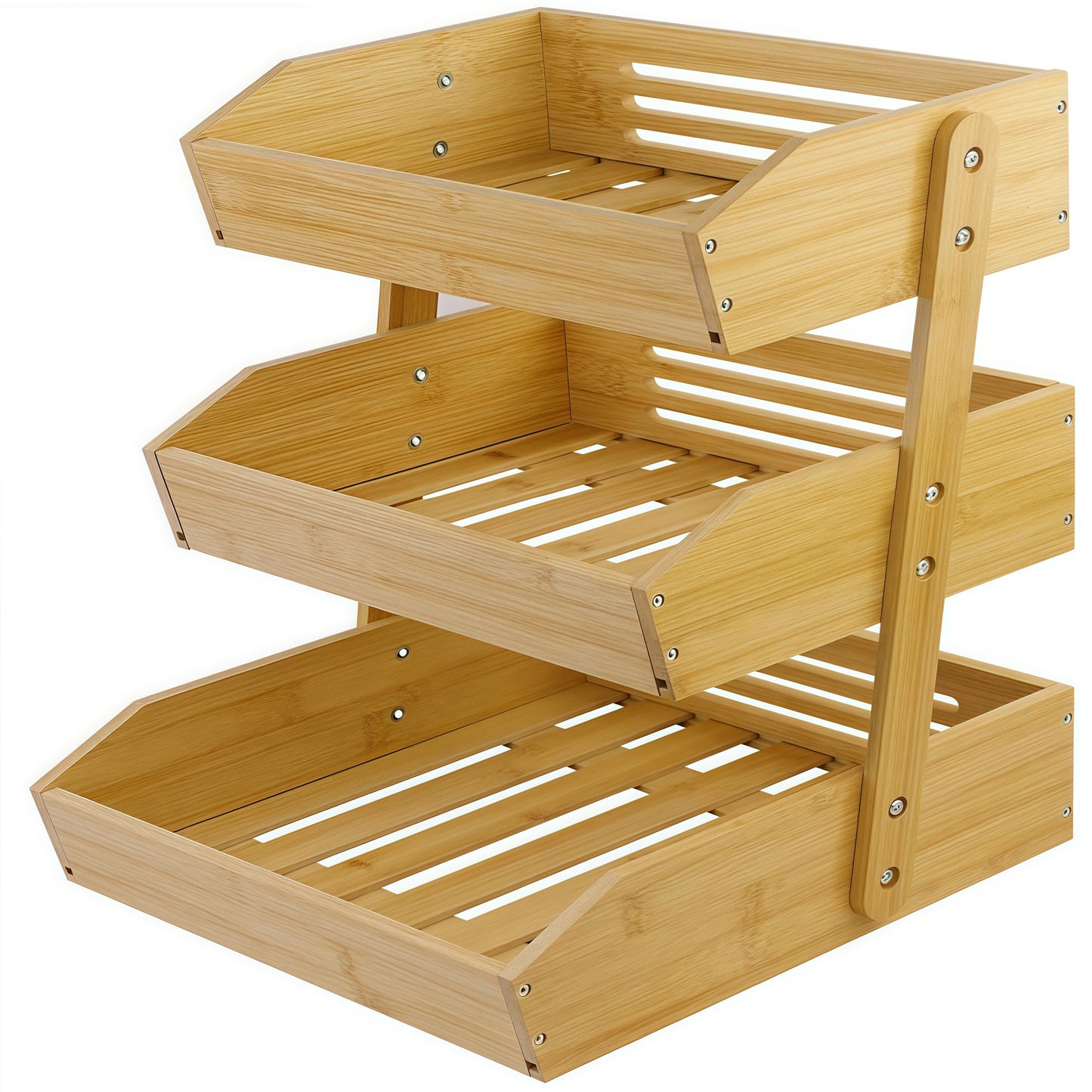 3 Layer Or 2 Layer Bamboo Fruit Storage Rack, Equipped with 2 Hooks, Suitable for Fruit Display Cases in Stores, Fruit Racks in Markets, Kitchen Spice Racks, Vegetable Organizing Racks, And Bread Counter Shelve, Shelf Baskets