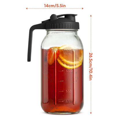2pcs Mason Jar Pitcher, 64OZ Breast Milk Pitcher Double Leak Proof With Pour Spout Handle, Wide Mouth Iced Tea Pitcher For Fridge, Creamer Container For Coffee, Sun Tea Juice