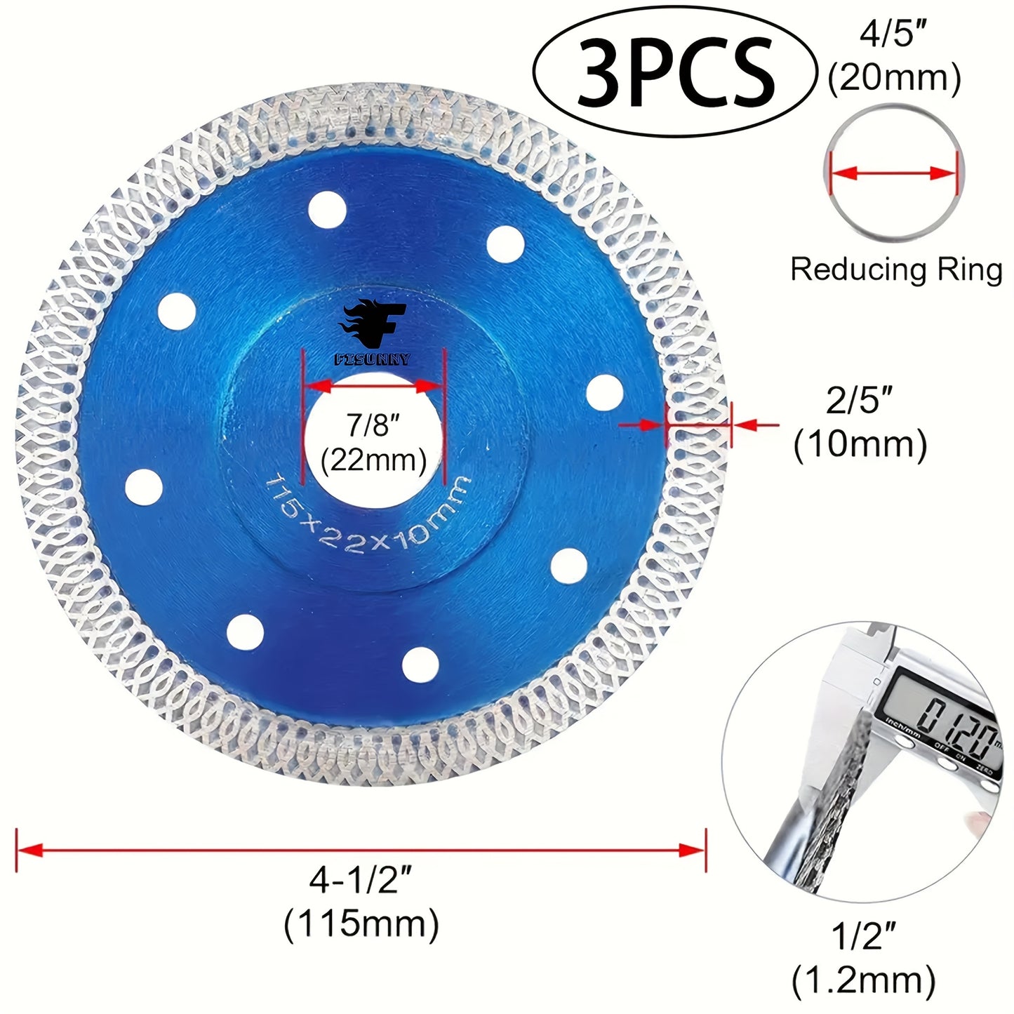 3pcs-Set. 4-1/2" Diamond Saw Blade, X-Teeth Diamond Blade for Porcelain, Tile, Brick, Granite And Concrete