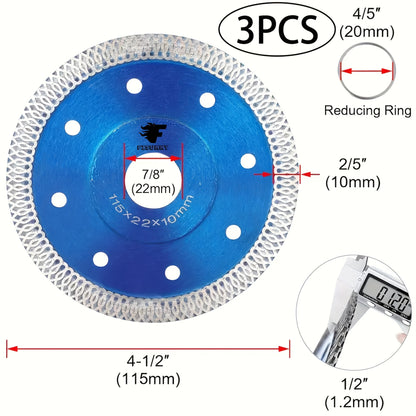 3pcs-Set. 4-1/2" Diamond Saw Blade, X-Teeth Diamond Blade for Porcelain, Tile, Brick, Granite And Concrete