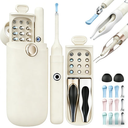 12-in-1 Earwax Removal Tool Set with Camera, Ear Pick - Rechargeable Battery-Powered, Earwax Cleaner with Storage Box, Nose Picker, Ear Cleaning Kit, Ear Scope, Birthday Gifts, Local Warehouse