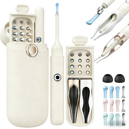 12-in-1 Earwax Removal Tool Set with Camera, Ear Pick - Rechargeable Battery-Powered, Earwax Cleaner with Storage Box, Nose Picker, Ear Cleaning Kit, Ear Scope, Birthday Gifts, Local Warehouse
