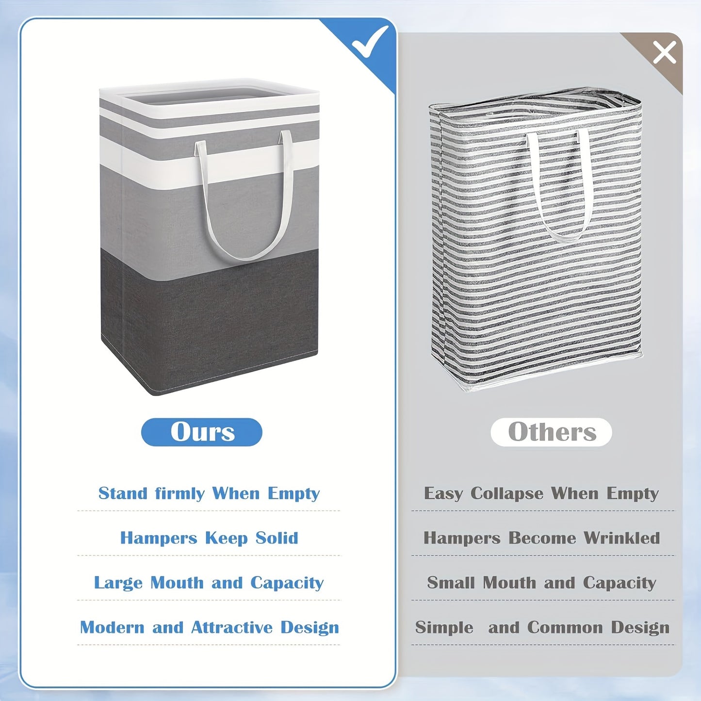 3pcs Laundry Basket, Freestanding Laundry Hamper, Collapsible Tall Clothes Hamper with Easy Carry Handles for Clothes, Towels in the Family and Dorm, Laundry Baskets