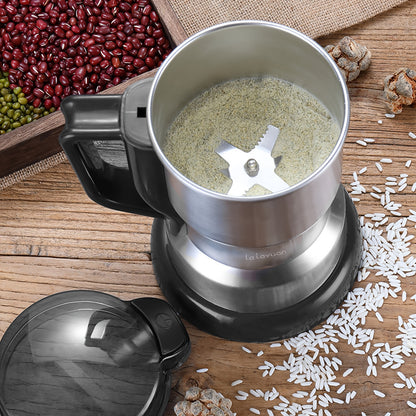 Lalayuan Grinder with Powerful Motor, 10-Second Fast Grinding, Grain Mill for Beans, Spices, and Nuts, Electric Coffee Bean Grinder with Stainless Steel Blade and Grinding Chamber, Dry Food Processor, Quick and Even Grinding, One-Button Control